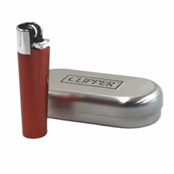 Briquet Clipper Métal Rouge et Argenté - Rechargeable Durable et Présenté dans un Étui