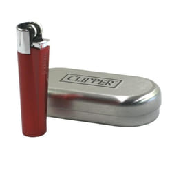Briquet Clipper Métal Rouge et Argenté - Rechargeable Durable et Présenté dans un Étui