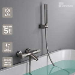 Mitigeur de Baignoire et Douche anti-calcaire Thermostatique Nickel Brossé imex line BTD038-4NQ
