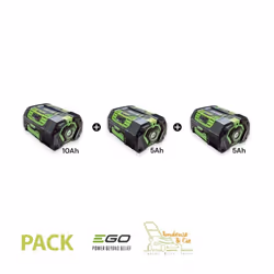 Pack de 3 batteries EGO POWER, comprenant 2 batteries 5Ah 56V et 1 batterie 10Ah 56V, adaptés à toute la gamme d'outils EGO. ...