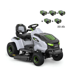 Pack Tracteur électrique à batterie à éjection latérale et mulching, 5 batteries 10Ah et chargeur rapide - ego TR4201E