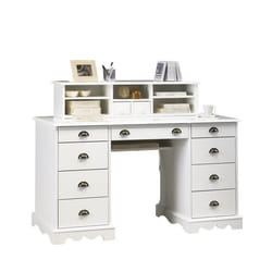 Bureau Ministre Blanc Surmeuble Style Anglais 11 Tiroirs L 137.5 H 99.7 P 58.3 - L 137.5 x l 58.3 x H 99.7 cm