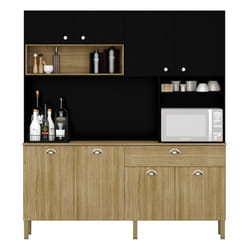 Buffet de Cuisine 8 Portes 1 Tiroir 10 NIches Chêne et Noir L 182.8 H 205 P 39.3 cm