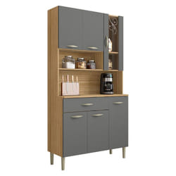 Buffet de Cuisine 6 Portes 1 Tiroir Chêne et Gris l 90.9 h 173.5 p 36.3 cm