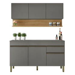 Cuisine Equipée 6 Portes 1 Tiroir Chêne et Gris L 120 H 200 P 53.3 cm