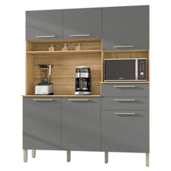 Beaux Meubles Pas Chers - Buffet de Cuisine 6 Portes 2 Tiroirs Chêne et Gris l 160.7 h 196 p 38.8 cm