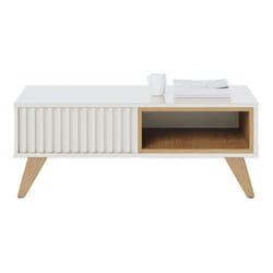 Table Basse 2 Niches 4 Pieds Bois Blanche et Chêne L 90.5 H 54 P 35.2 cm