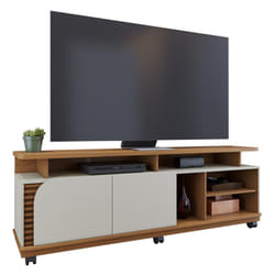 Beaux Meubles Pas Chers - Meuble tv 75 Pouces Chêne et Blanc 2 Portes 9 Niches l 180 h 62 p 39.3 cm