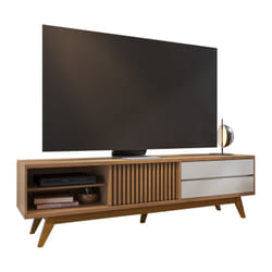 Beaux Meubles Pas Chers - Meuble tv 75 Pouces Chêne et Blanc 1 Porte 2 Tiroirs 3 Niches l 200 h 55.2 p 37.7 cm