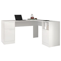 Beaux Meubles Pas Chers - Bureau d'Angle Blanc 2 Caissons 2 Portes 1 Tiroir 1 Niche l 160 h 78.5 p 134.5 cm