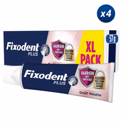 4 Crèmes Adhésives Pour Prothèses Dentaires Barrière Anti-Particules Neutre - 57 g - Fixodent Plus