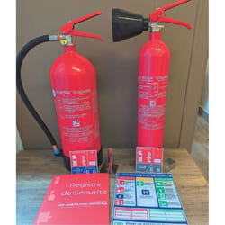 PACK EXTINCTEURS NF sans fluor pour entreprise de - de 200 M² comprenant un C02 2KG NF + un 6 litres NF eau sans additif catégorie