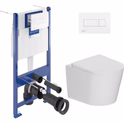 Caractéristiques du Pack WC bâti-support sol-mur Villeroy & Boch + WC suspendu sans bride Ceramia + abattant SoftClose + plaq ...