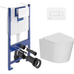 Villeroy & Boch Pack WC bâti-support sol-mur Villeroy & Boch + WC suspendu sans bride Ceramia + abattant SoftClose + plaque blanche (VCNCETOR2)