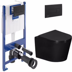 Caractéristiques du pack WC bâti-support sol-mur Villeroy & Boch + WC suspendu Ceramia sans bride + abattant SoftClose + plaq ...