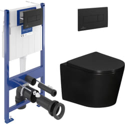 Pack wc bâti-support sol-mur + wc suspendu sans bride Ceramia + abattant SoftClose + plaque noire (VCNBLCETOR4) - Villeroy&boch