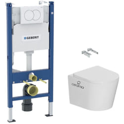 Pack WC bâti-support Duofix 112cm + WC suspendu sans bride Ceramia + abattant SoftClose + plaque blanche (CETORGEB3-VP)