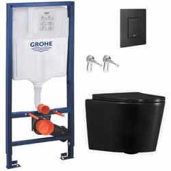 Caractéristiques du pack WC bâti-support Grohe Rapid SL + WC suspendu sans bride Ceramia + abattant SoftClose + plaque noire ...