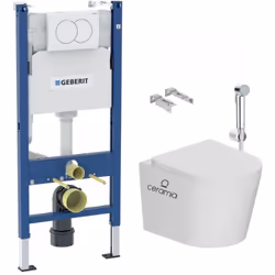 Caractéristiques du pack WC bâti-support Duofix 112cm + WC sans bride Ceramia + abattant SoftClose + douchette 1 jet + suppor ...