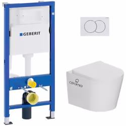 Caractéristiques du pack WC bâti-support Geberit Duofix UP100 + WC suspendu Ceramia Tornado Rimless + abattant SoftClose + pl ...