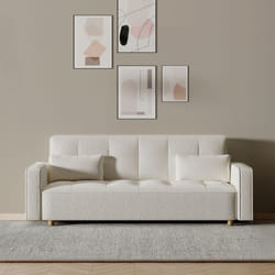 Canapé scandinave convertible 3 places en tissu bouclette blanc COPENHAGUE, Concept Usine
