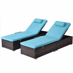 Lot de 2 transats coussins bleus en résine tressée avec tablette latérale PUNTA CANA, Concept Usine