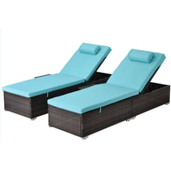Lot de 2 transats coussins bleus en résine tressée avec tablette latérale PUNTA CANA, Concept Usine