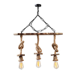 Suspension rustique filaire 3 lampes cordes et bois ZYA, Concept Usine
