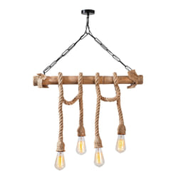 Suspension rustique filaire 4 lampes cordes et bois LOANE, Concept Usine