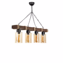 Suspension filaire 4 lampes bois et métal SAPHIA, Concept Usine