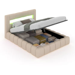 Lit nuage coffre LED 140x190cm velours beige OMAHA, Concept Usine - 140 x 190 cm