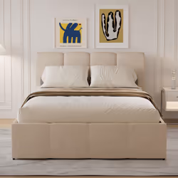 Lit nuage coffre 140x190cm velours beige BALTIMORE, Concept Usine - 140 x 190 cm