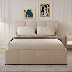Lit nuage coffre 140x190cm velours beige BALTIMORE, Concept Usine - 140 x 190 cm