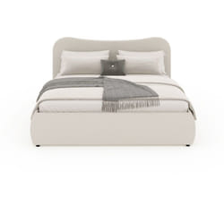 Lit coffre 160x200cm design arrondi velours côtelé beige plano