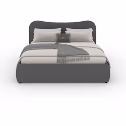 Lit coffre 140x190cm design arrondi velours côtelé gris Lignes douces, finition soignée et style affirmé : ce lit coffre 140x ...
