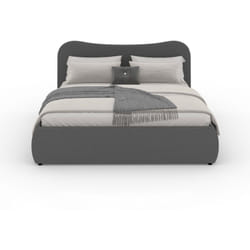 Lit coffre 140x190cm design arrondi velours côtelé gris plano