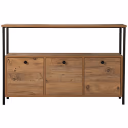 Console avec rangements bois et métal noir 120x77cm Cette console au design industriel marie avec style le chaleureux bois pi ...
