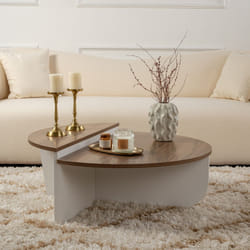 Table basse ronde duo effet travertin 90cm XYN, Concept Usine