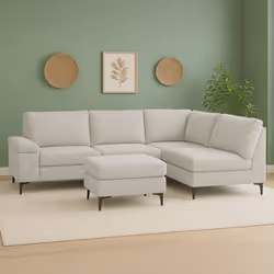 Canapé d'angle 4/5 places en tissu chenille beige avec pouf COLCHESTER, Concept Usine