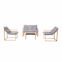 Salon de jardin 4 places contemporain brun et coussins gris RABAT