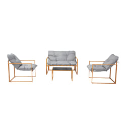 Salon de jardin 4 places contemporain brun et coussins gris RABAT