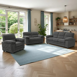 Ensemble canapé 3 places + 2 places + fauteuil en velours côtelé gris foncé LINCOLN