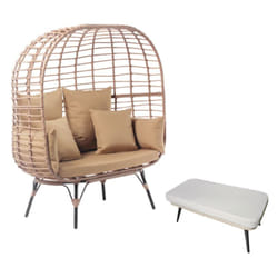 Ensemble fauteuil sur pied effet rotin et repose-pieds avec coussin beige JANE, Concept Usine