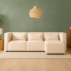 Canapé modulable 3 places bouclette beige avec pouf MODULAR, Concept Usine
