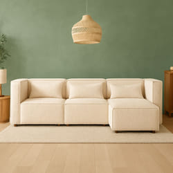 Canapé modulable 3 places bouclette beige avec pouf MODULAR, Concept Usine