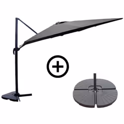Ensemble parasol CESARE gris et 4 dalles à lester L'été arrive et avec lui, l'envie de profiter du soleil sans en subir les e ...