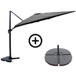Ensemble parasol gris 3x4m et 4 dalles à lester CESARE