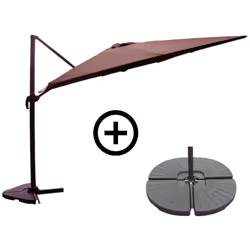 Ensemble parasol  marron 3x3m et 4 dalles à lester PALATINO, Concept Usine