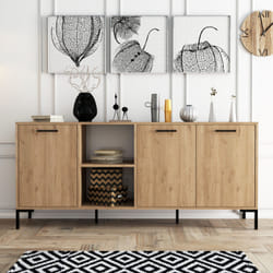 Buffet 3 portes et 2 niches finition bois et métal noir 180x80cm AURA, Concept Usine