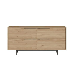 Buffet 4 portes finition bois et métal noir 160x75cm ABEY